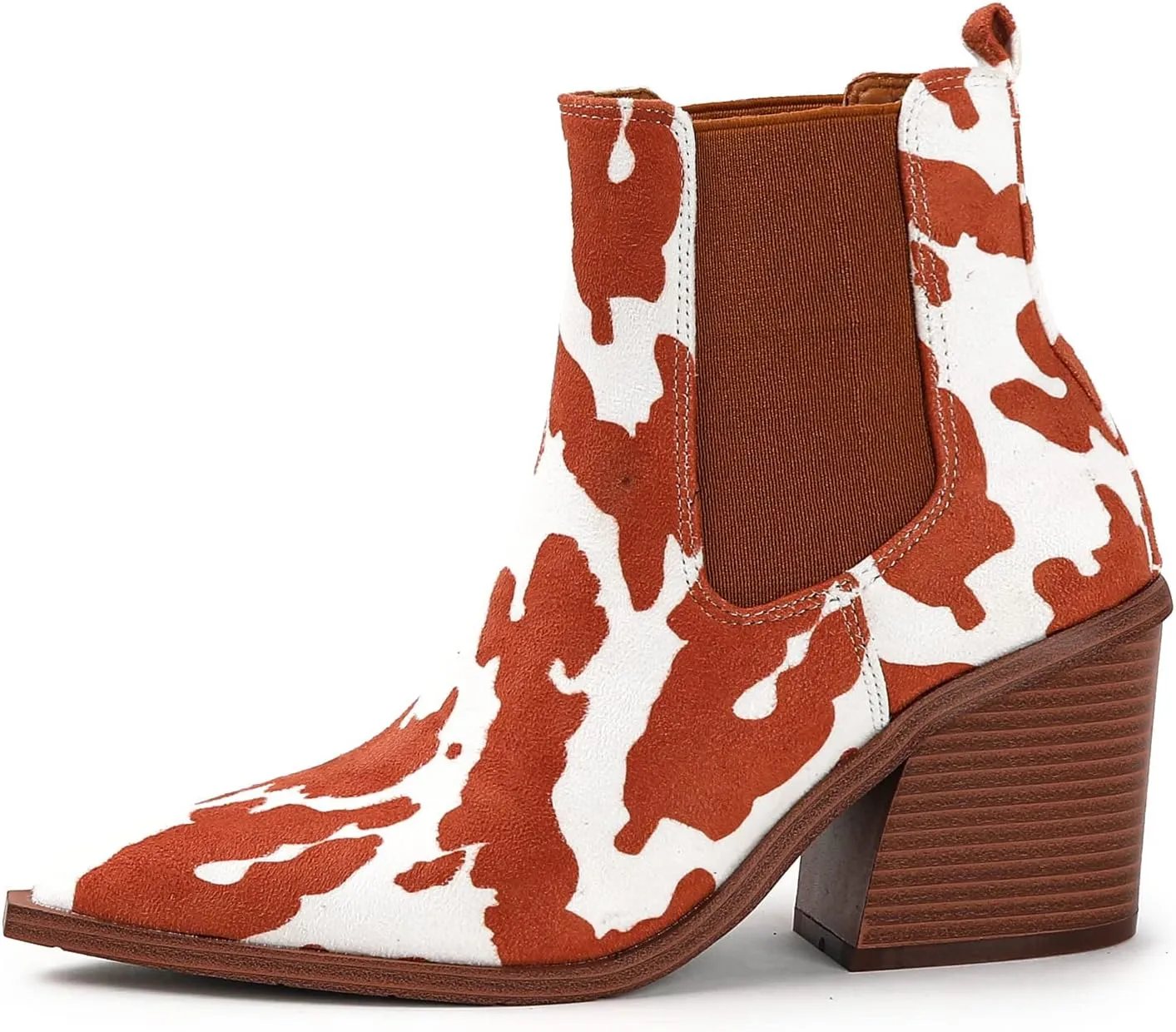 Lutalica Classic Women's Pointed Toe Animal Print Slip On Autumn Winter Stacked Chunky Heel Stretchy Chelsea Ankle Boots