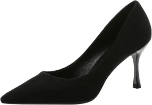 LUXINYU,Women Pointed Toe Heels Fashion Shiny Elegant Ladies Pumps Solid Stiletto Suede Soft Heeled Dress Shoes Comfort Work Formal Shoes