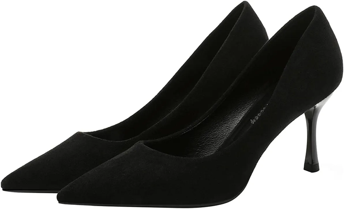 LUXINYU,Women Pointed Toe Heels Fashion Shiny Elegant Ladies Pumps Solid Stiletto Suede Soft Heeled Dress Shoes Comfort Work Formal Shoes