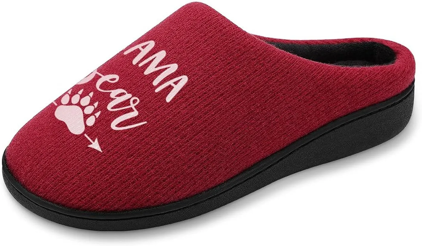 Mama Bear Women's Knitted Cotton Slippers Soft Comfort Warm House Casual Shoes
