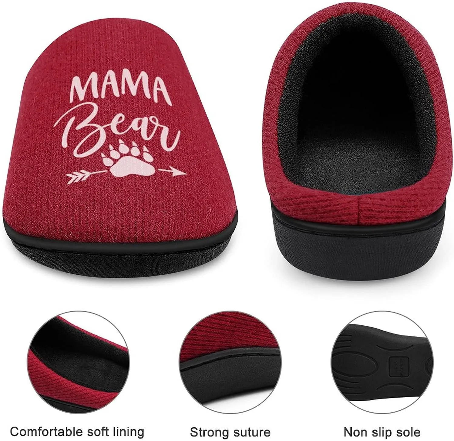Mama Bear Women's Knitted Cotton Slippers Soft Comfort Warm House Casual Shoes