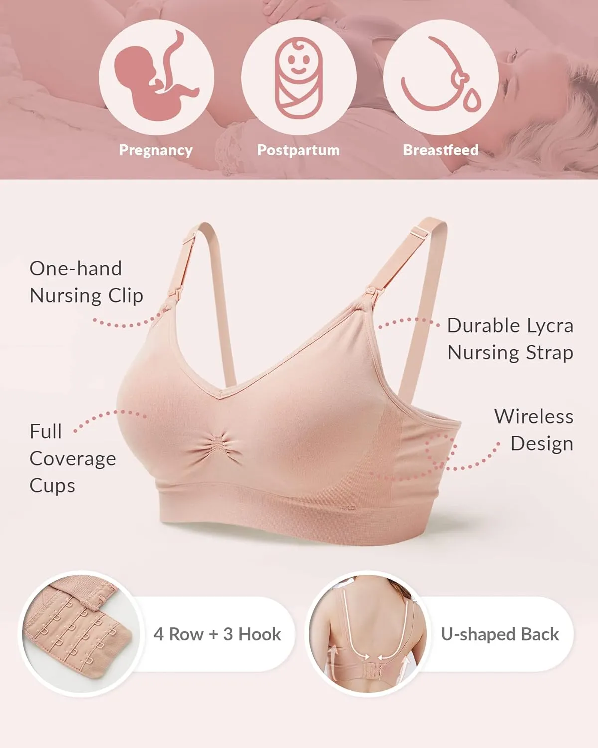Mamaway Breezy Seamless Nursing Maternity Wireless Bra with Fixed Padding, Odorless, Stretchy for Pregnancy, Breastfeeding