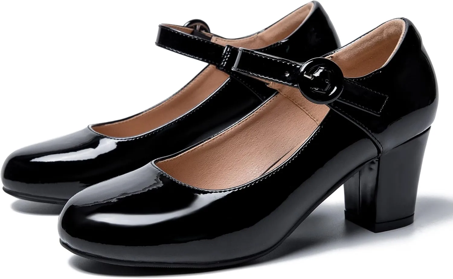 Mary Jane Shoes Women Chunky Heel Pumps Closed Round Toe Ankle Strap Block Heels Comfortable Work Wedding Dress Vintage 1920s Shoes