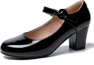 Mary Jane Shoes Women Chunky Heel Pumps Closed Round Toe Ankle Strap Block Heels Comfortable Work Wedding Dress Vintage 1920s Shoes
