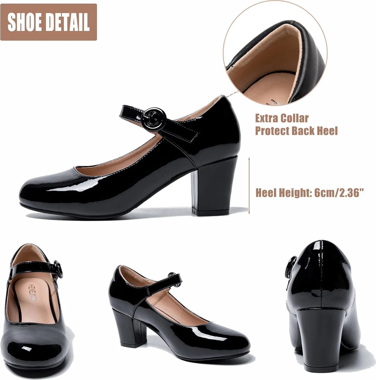 Mary Jane Shoes Women Chunky Heel Pumps Closed Round Toe Ankle Strap Block Heels Comfortable Work Wedding Dress Vintage 1920s Shoes