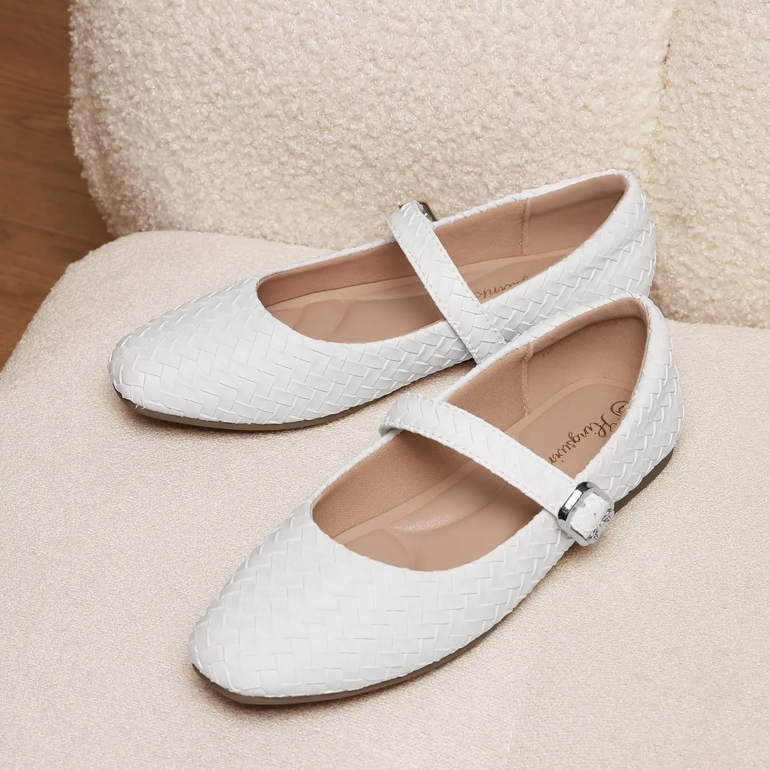 Mary Jane Shoes Women Flats Ballet Flats with Strap Square Toe Buckle MaryJanes for Women Dressy Comfortable