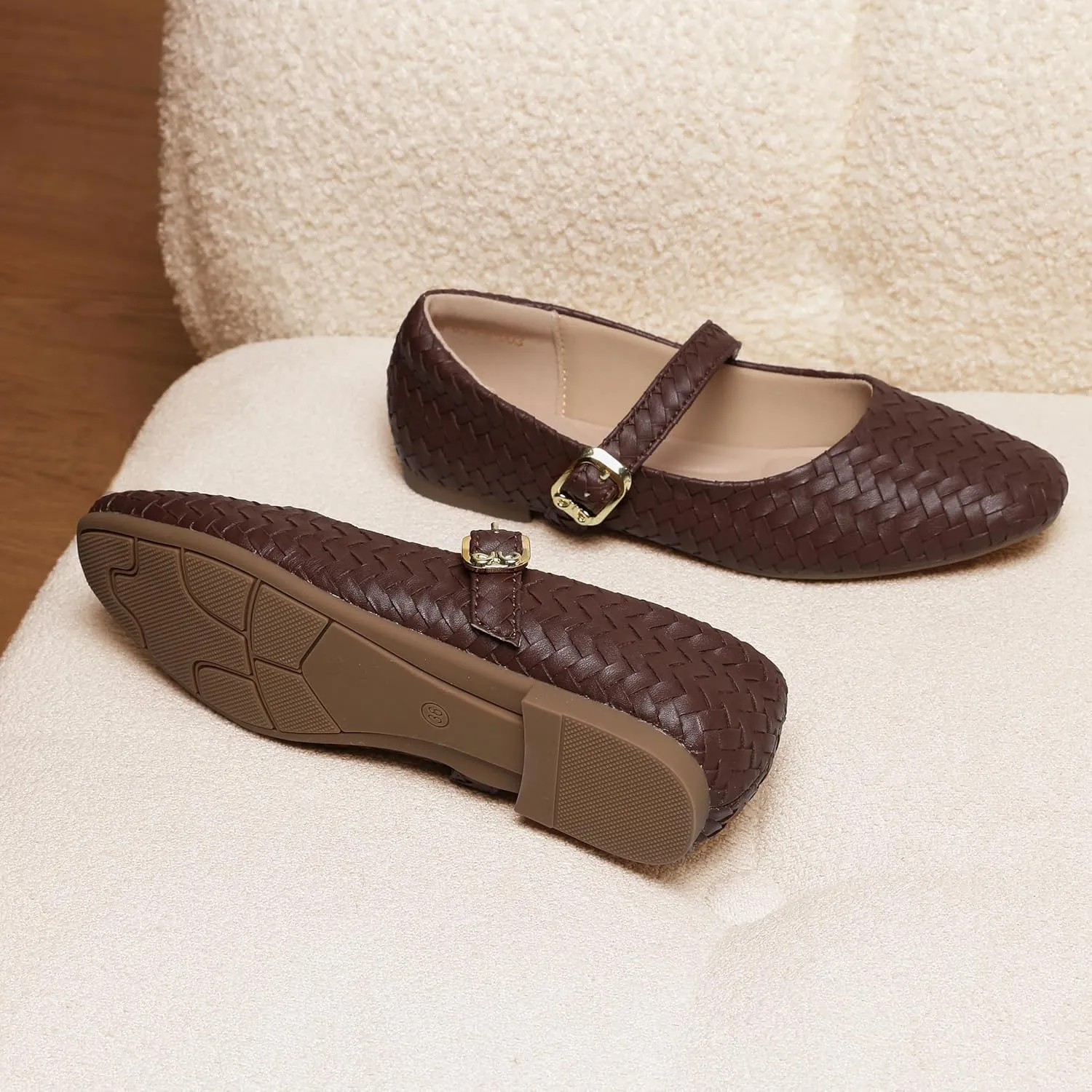 Mary Jane Shoes Women Flats Ballet Flats with Strap Square Toe Buckle MaryJanes for Women Dressy Comfortable