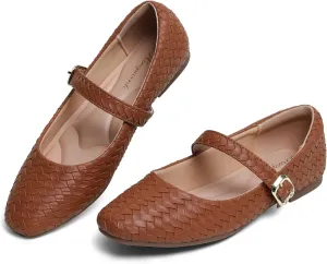 Mary Jane Shoes Women Flats Ballet Flats with Strap Square Toe Buckle MaryJanes for Women Dressy Comfortable