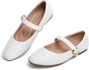Mary Jane Shoes Women Flats Ballet Flats with Strap Square Toe Buckle MaryJanes for Women Dressy Comfortable