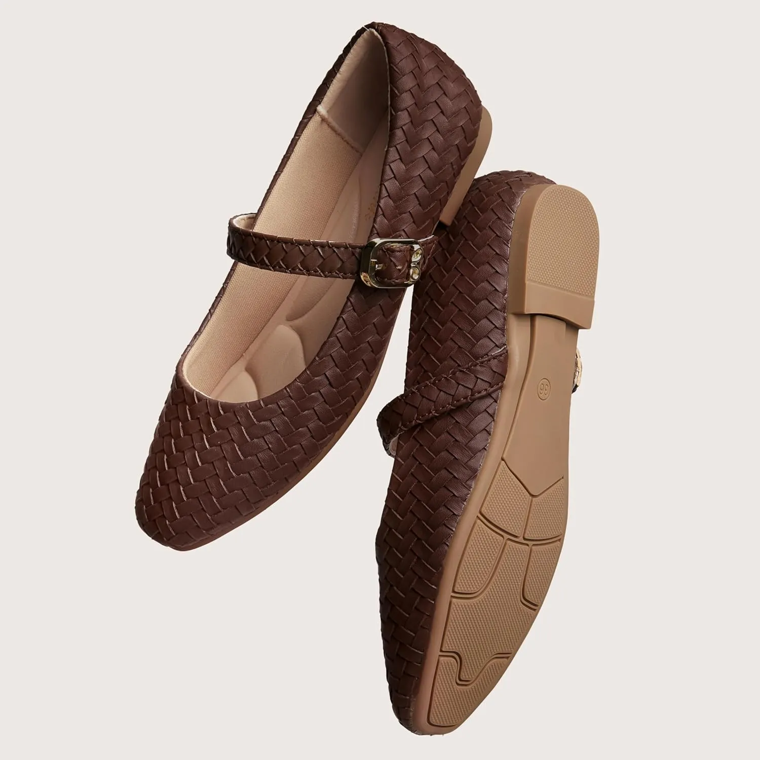 Mary Jane Shoes Women Flats Ballet Flats with Strap Square Toe Buckle MaryJanes for Women Dressy Comfortable
