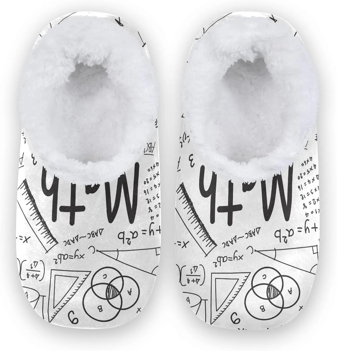 Mathematical Math Formula Equation Graffiti Handwriting Icon Fuzzy House Slippers, Women Men Non-Slip Memory Foam Slippers, Warm Fur Lining Shoes for Indoor Outdoor Hotel Travel Shoes M