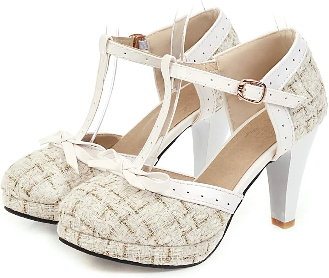 MAVMAX Women's Rockabilly T-Strap Mary Jane Block High Heel Platform Pumps