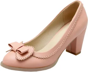 MAVMAX Women's Vintage Block High Heel Pumps with Bows