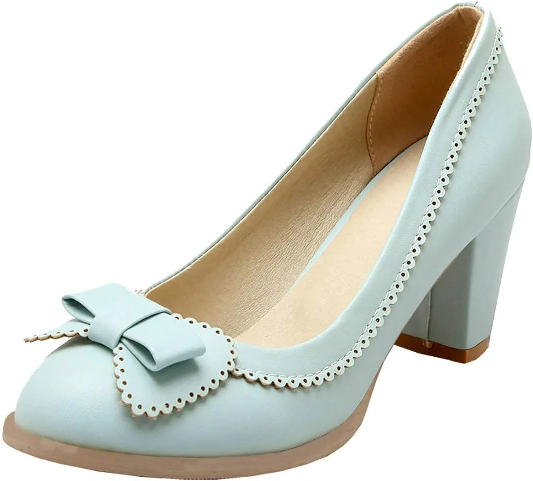 MAVMAX Women's Vintage Block High Heel Pumps with Bows