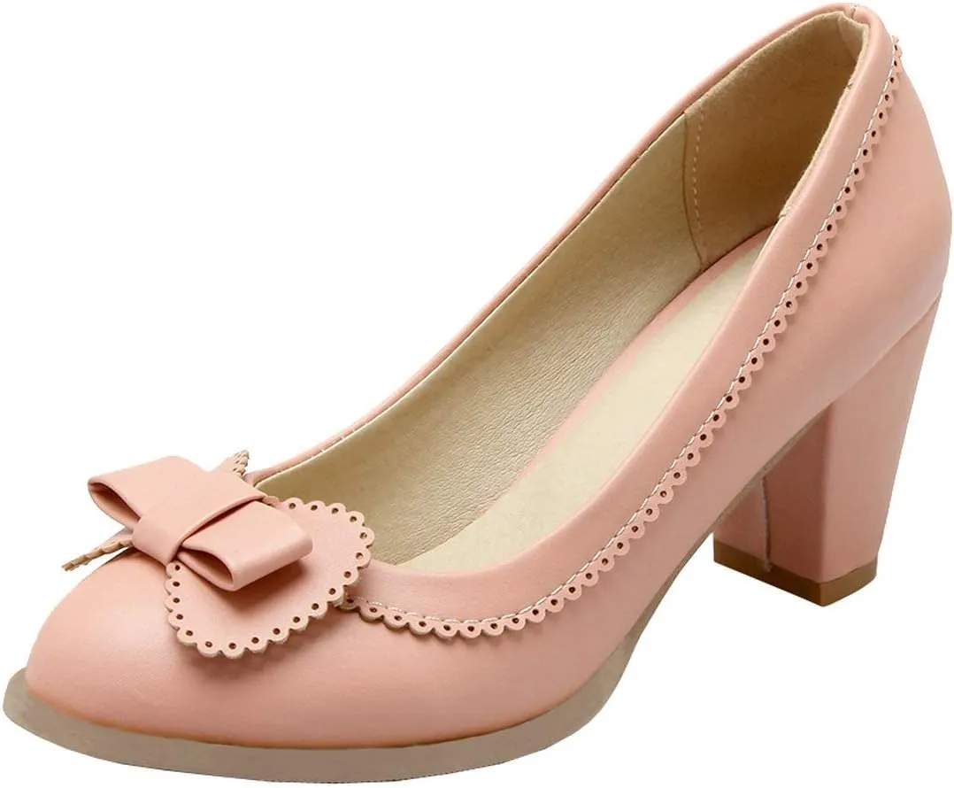 MAVMAX Women's Vintage Block High Heel Pumps with Bows