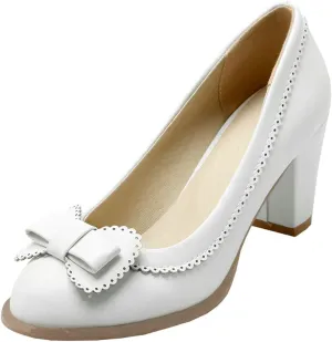 MAVMAX Women's Vintage Block High Heel Pumps with Bows