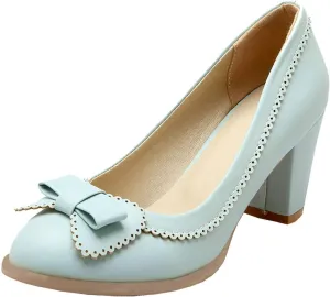 MAVMAX Women's Vintage Block High Heel Pumps with Bows