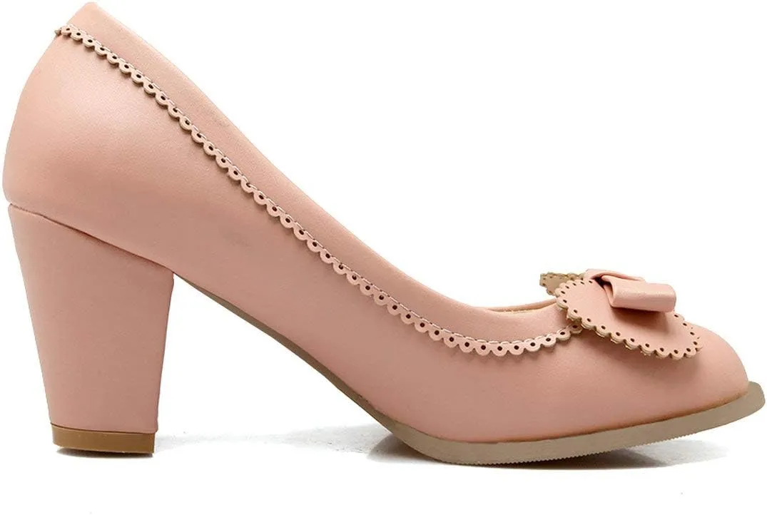 MAVMAX Women's Vintage Block High Heel Pumps with Bows