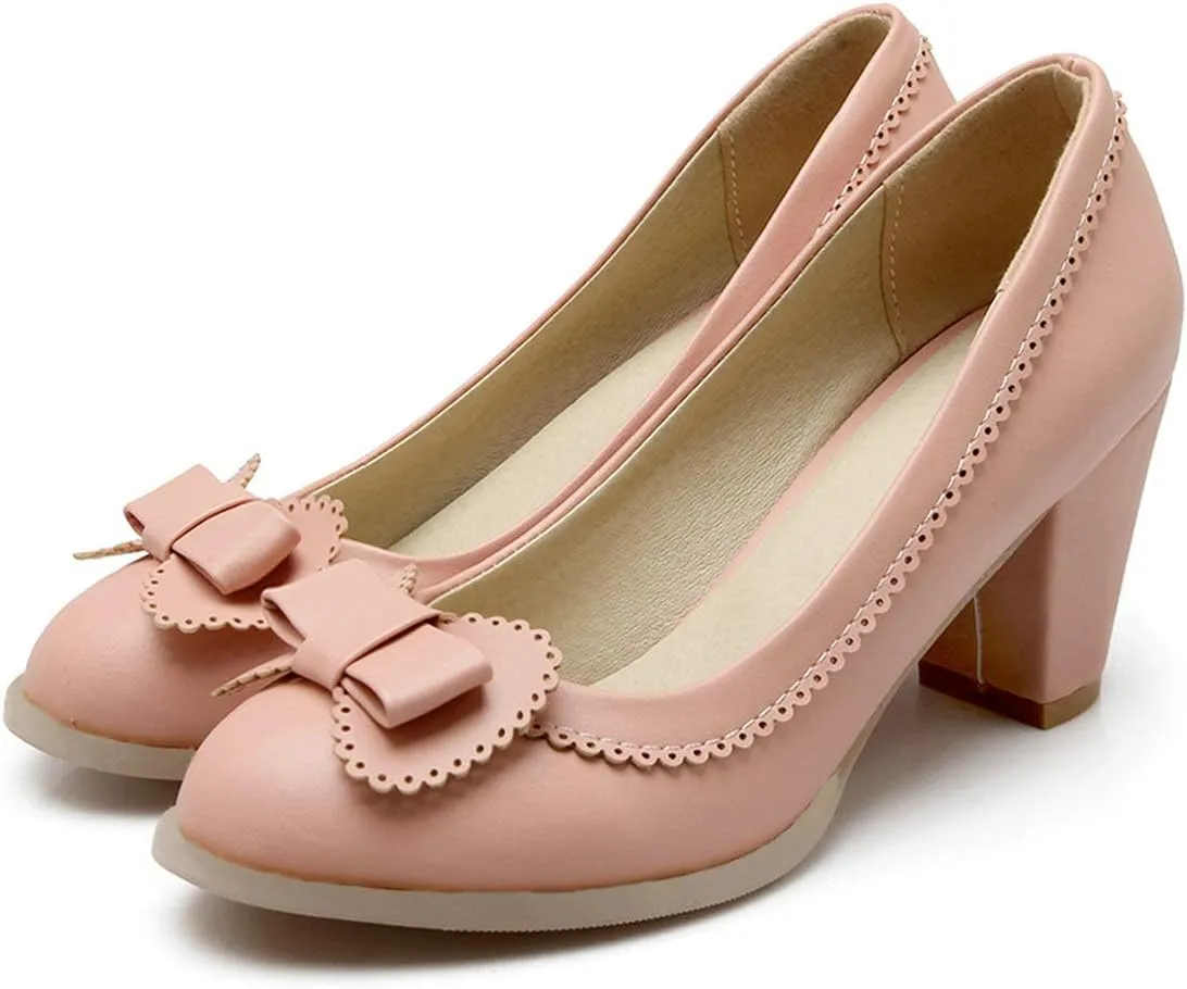 MAVMAX Women's Vintage Block High Heel Pumps with Bows