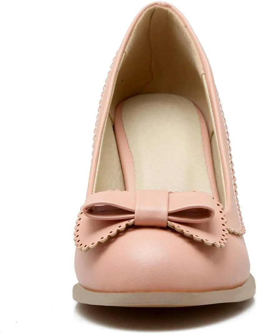 MAVMAX Women's Vintage Block High Heel Pumps with Bows