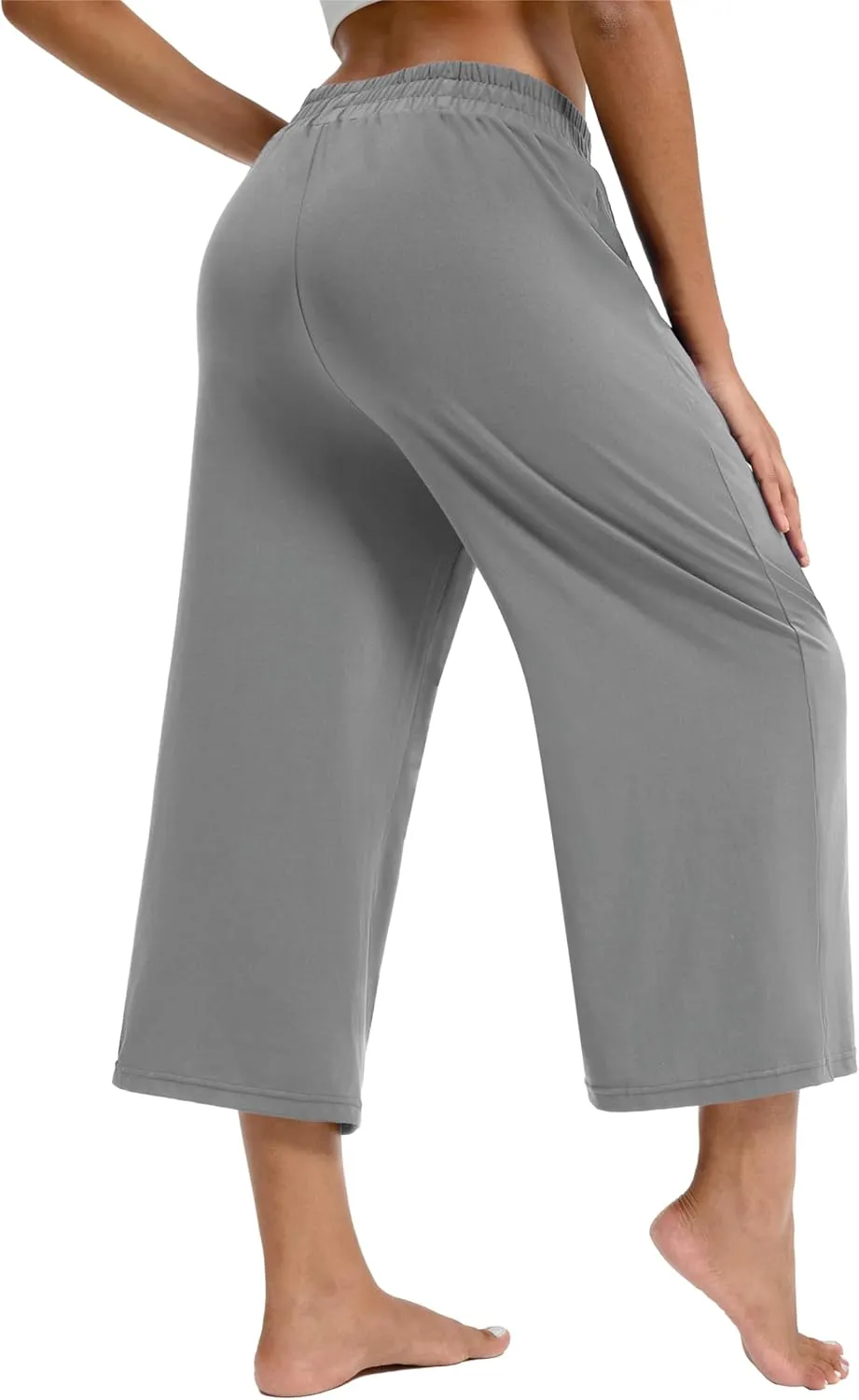 Maxbee Wide Leg Capri Pants for Women Loose Yoga Pants Drawstring Comfy Lounge Sweatpants with Pockets