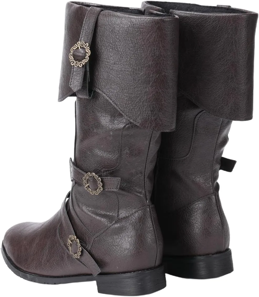 Medieval Male and Female Renaissance Pull On Boots Mid Calf Gothic Boots Halloween Cosplay Cuff Shoes