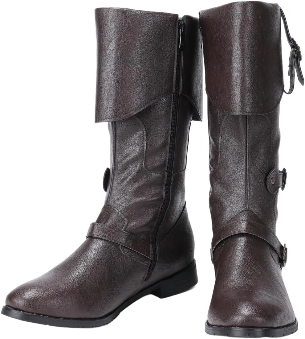 Medieval Male and Female Renaissance Pull On Boots Mid Calf Gothic Boots Halloween Cosplay Cuff Shoes
