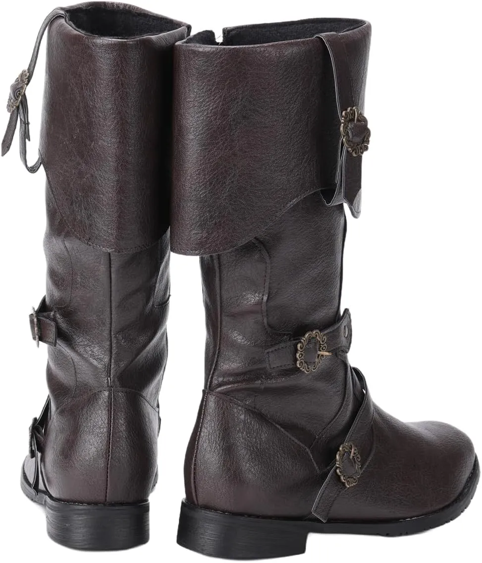 Medieval Male and Female Renaissance Pull On Boots Mid Calf Gothic Boots Halloween Cosplay Cuff Shoes