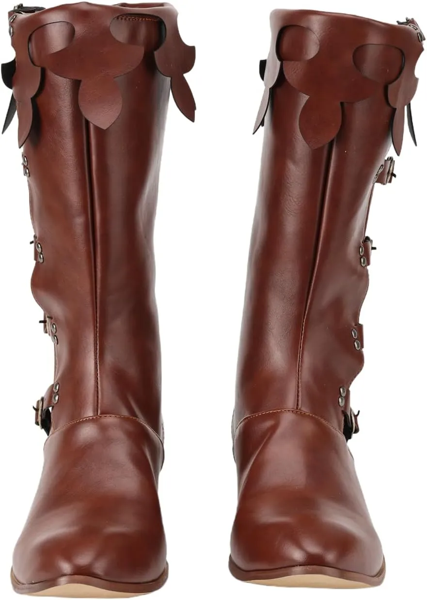 Medieval Renaissance Pull On Boots Male and Female Mid Calf Gothic Boots Halloween Cosplay Shoes