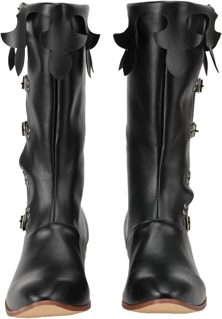 Medieval Renaissance Pull On Boots Male and Female Mid Calf Gothic Boots Halloween Cosplay Shoes