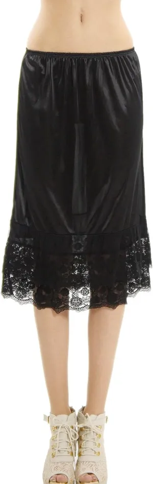 MELODY Long double lace satin layering half slip skirt extender underskirt 24" length