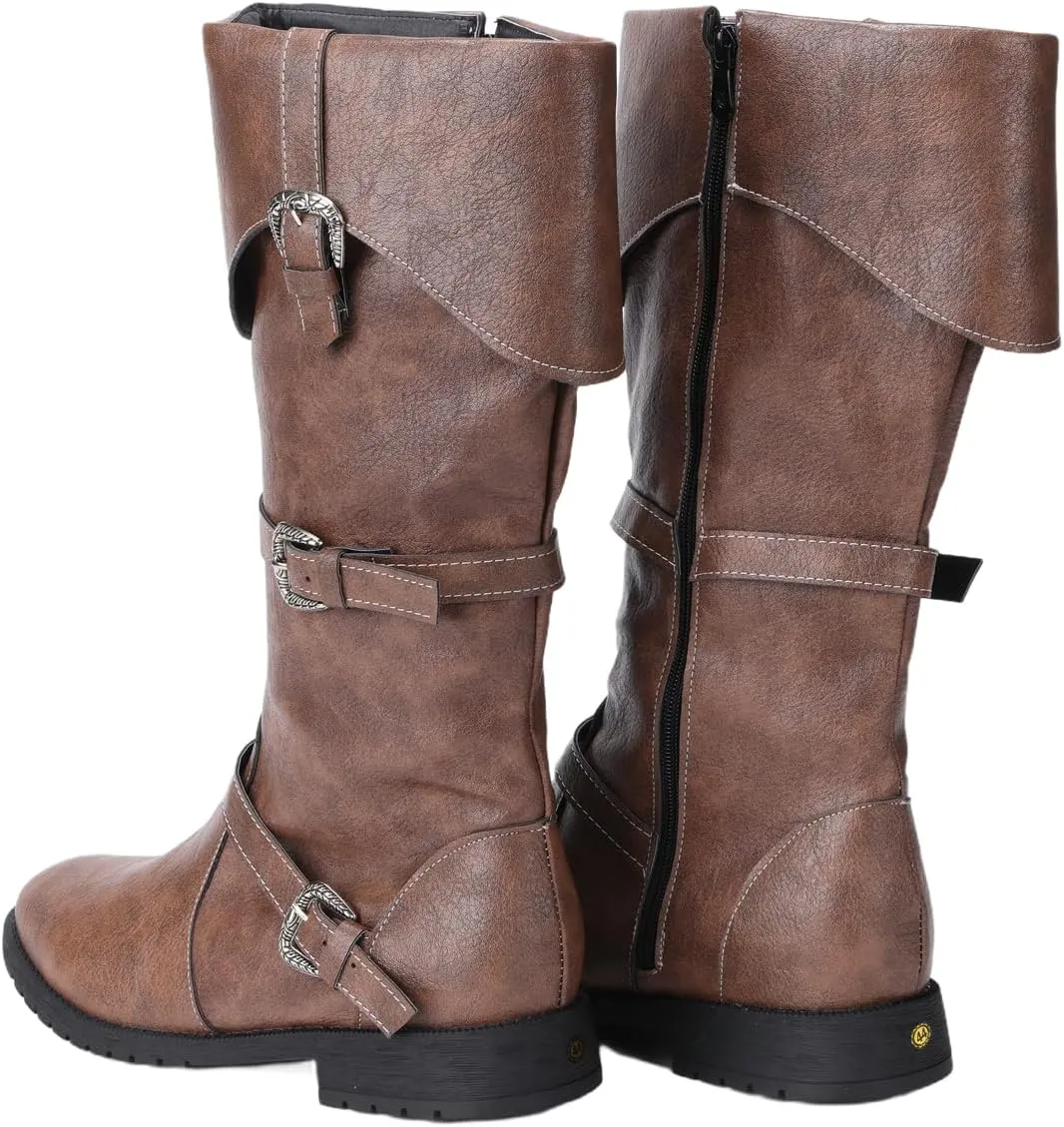Men High Knee PU Medieval Boots Viking Pirate Costume Boots Renaissance Cosplay Shoes Halloween Party Cosplay