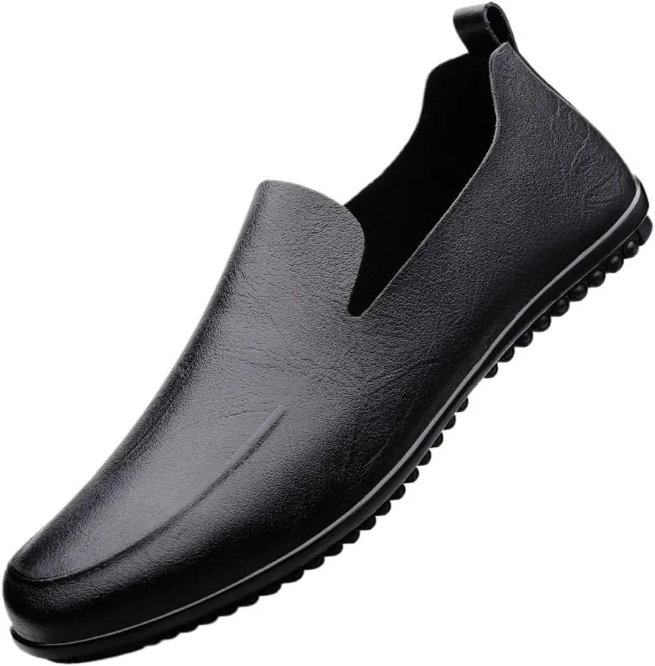 Mens British Soft Leather Flats Slip On Low Top Bean Shoes Office Social Comfy Casual Shoes