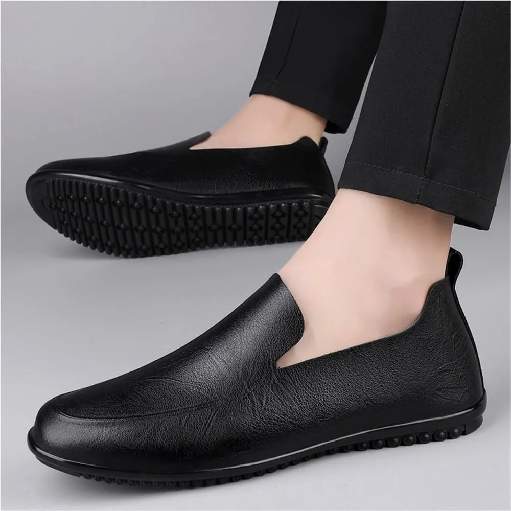 Mens British Soft Leather Flats Slip On Low Top Bean Shoes Office Social Comfy Casual Shoes
