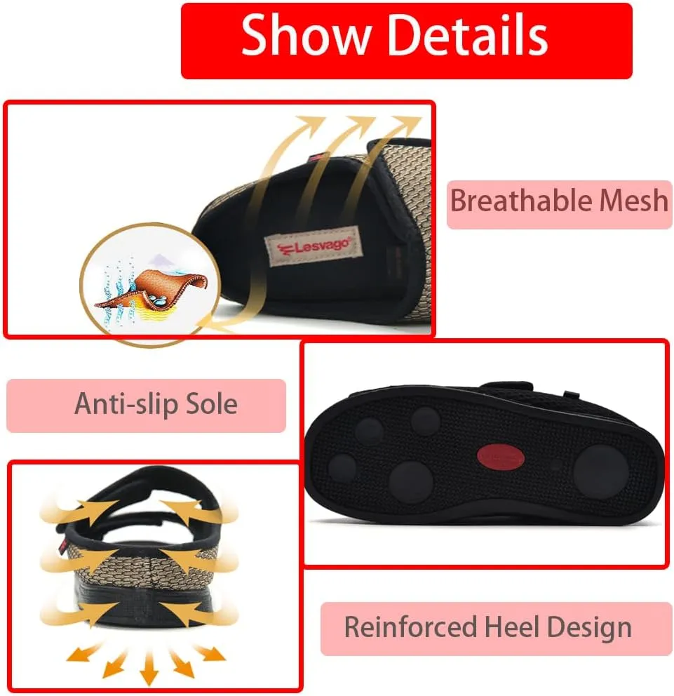 Men's Diabetic Shoes Extra Wide Width Diabetic Sandals,Diabetic Walking Shoes Adjustable Closure Arch Support Orthopedic Shoes for Swollen Feet Plantar Fasciitis