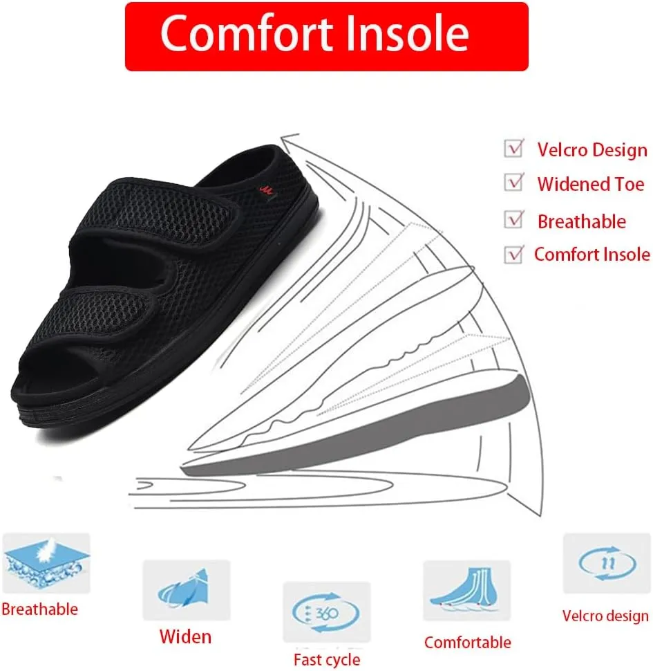 Men's Diabetic Shoes Extra Wide Width Diabetic Sandals,Diabetic Walking Shoes Adjustable Closure Arch Support Orthopedic Shoes for Swollen Feet Plantar Fasciitis