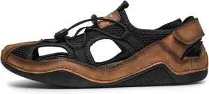 Men's Fashion Breathable Hollow Mesh Cloth Fisherman Sandal Closed Toe Summer Outdoor Water Proof and Slip Beach Loafters for Comfortable Travel Casual Shoes