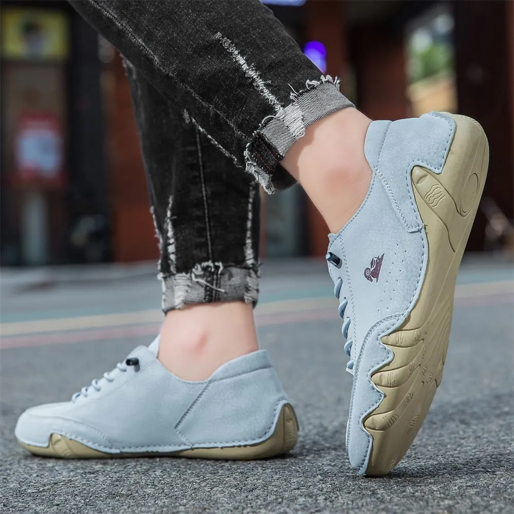 Men's Handmade Low Top Waterproof Leather Sneakers Men's Soft Walking Shoes Men's Casual Shoes