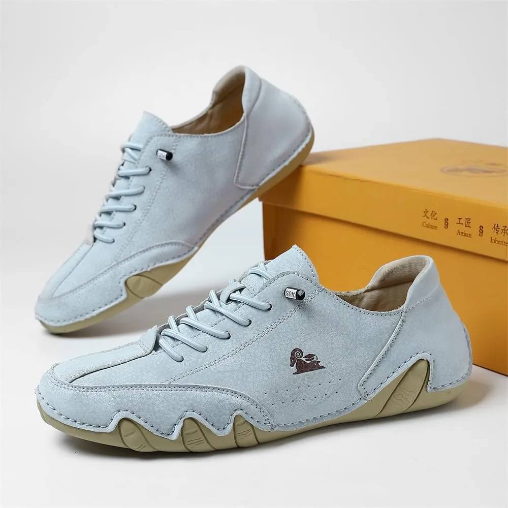 Men's Handmade Low Top Waterproof Leather Sneakers Men's Soft Walking Shoes Men's Casual Shoes