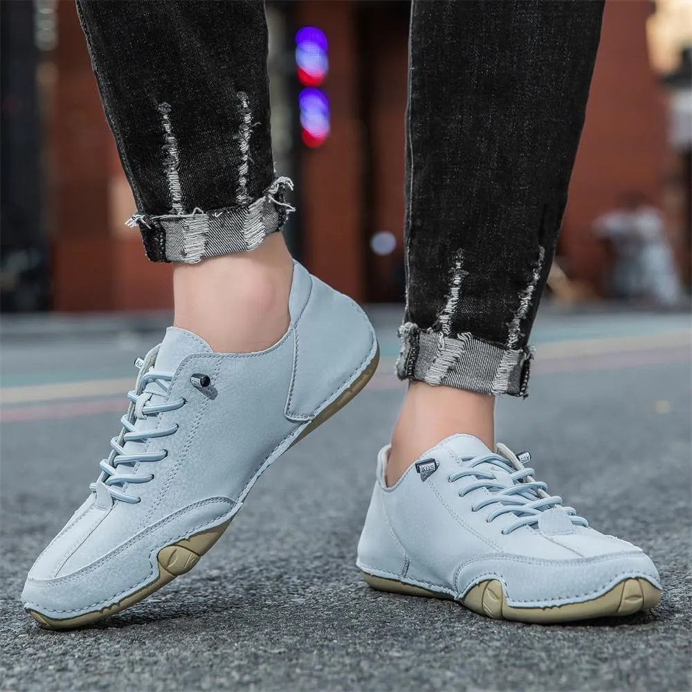 Men's Handmade Low Top Waterproof Leather Sneakers Men's Soft Walking Shoes Men's Casual Shoes