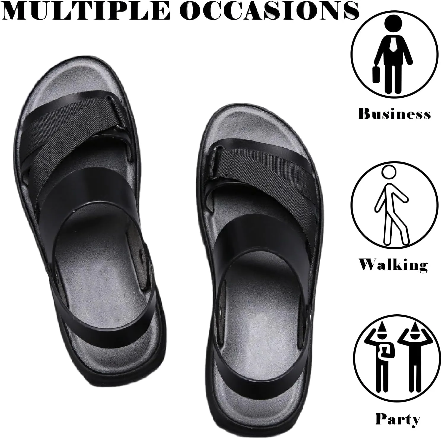 Men's Leather Casual Flat Sandals with Adjustable Dual-Purpose Strap Comfort Soft Bottom Open Toe Slip-On Slides Summer Anti-Slip Beach Sandals