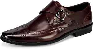 Men's Monk Shoes，Buckle Dress Shoes Urban Walking Work Banquet Business Leather Shoes,Brown- 39/UK 6.5/US 7