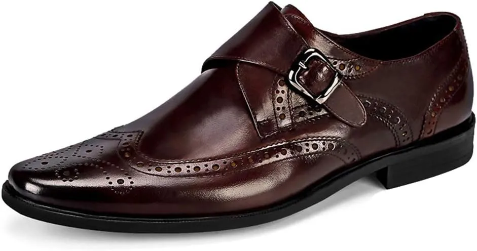 Men's Monk Shoes，Buckle Dress Shoes Urban Walking Work Banquet Business Leather Shoes,Brown- 39/UK 6.5/US 7