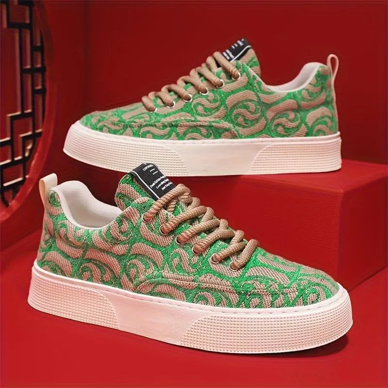 Men's Trendy Street Style Breathable Skateboard Shoes, Comfy Non Slip Lace Up EVA Sneakers for Men's Outdoor Activities