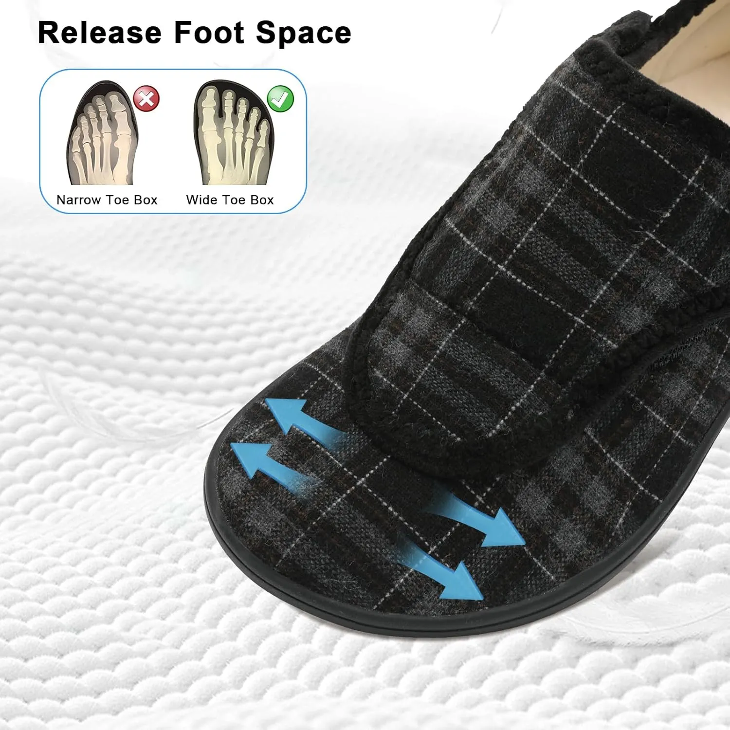 Mens Wide Slippers Comfy Diabetic Orthopedic Shoes Adjustable House Slippers Swollen Feet Walking Shoes