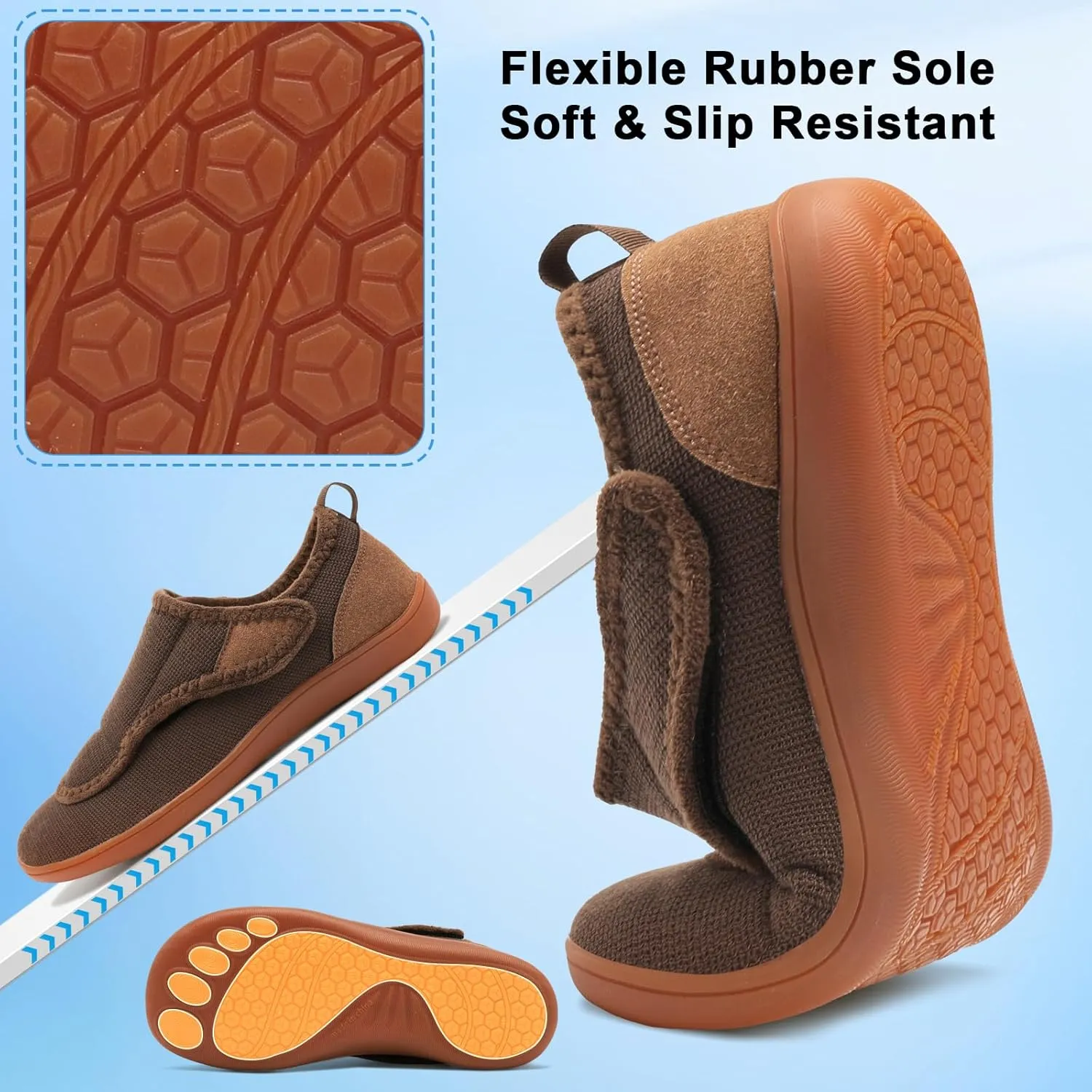 Mens Wide Slippers Comfy Diabetic Orthopedic Shoes Adjustable House Slippers Swollen Feet Walking Shoes
