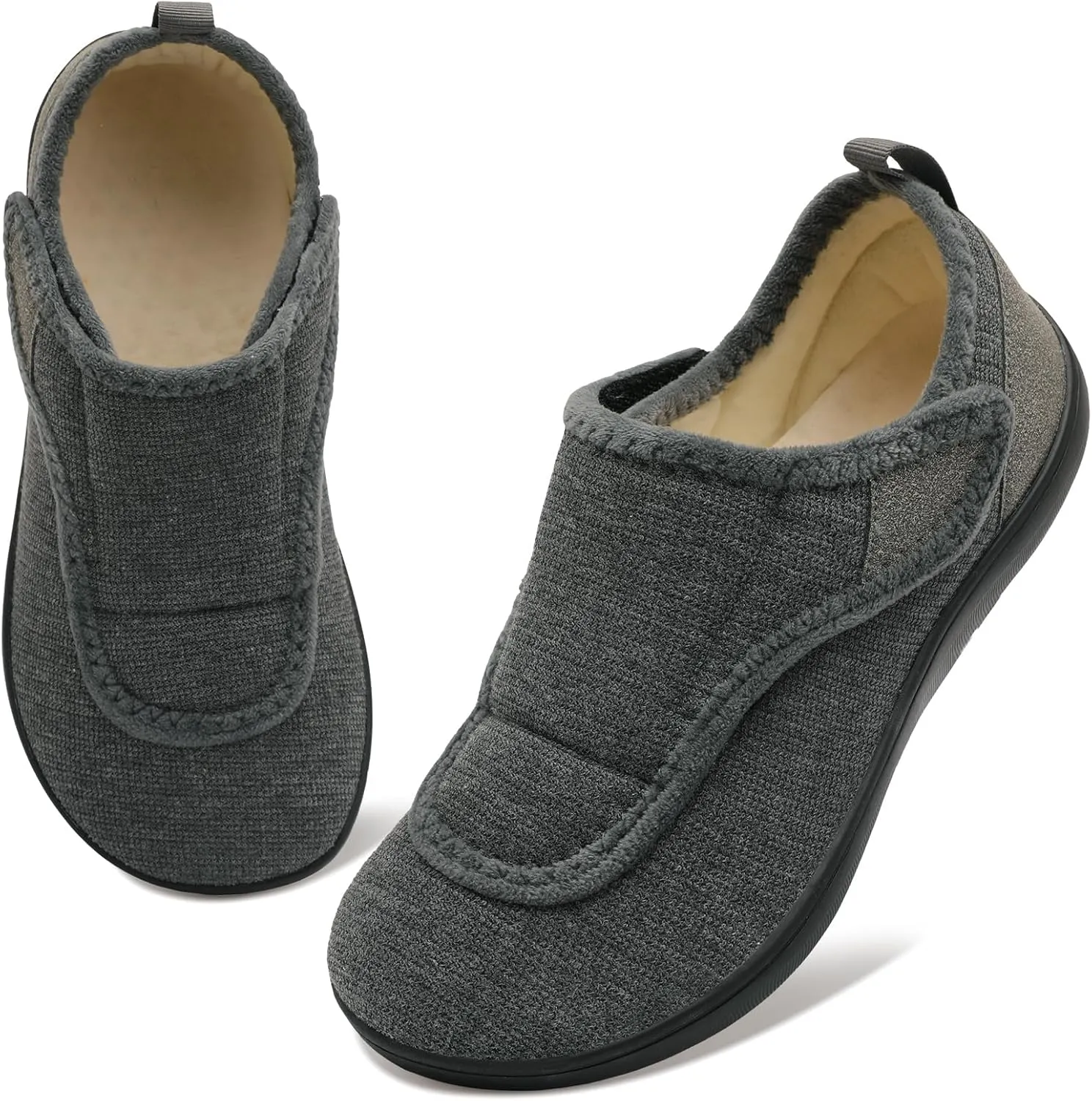 Mens Wide Slippers Comfy Diabetic Orthopedic Shoes Adjustable House Slippers Swollen Feet Walking Shoes