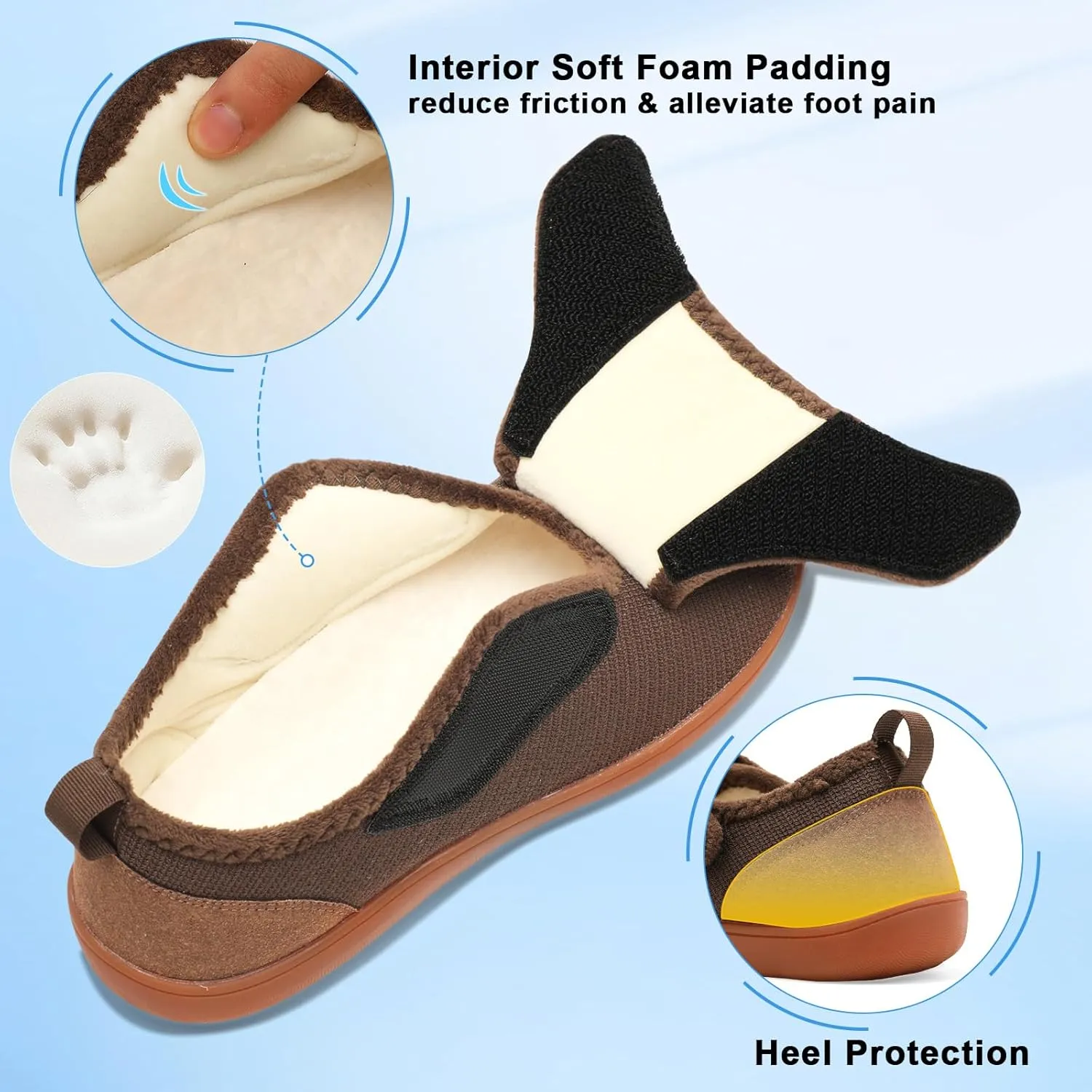 Mens Wide Slippers Comfy Diabetic Orthopedic Shoes Adjustable House Slippers Swollen Feet Walking Shoes