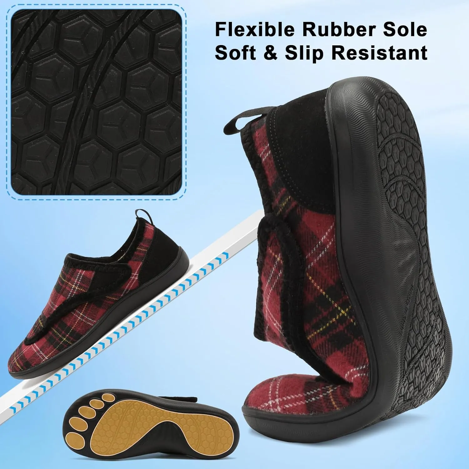 Mens Wide Slippers Comfy Diabetic Orthopedic Shoes Adjustable House Slippers Swollen Feet Walking Shoes
