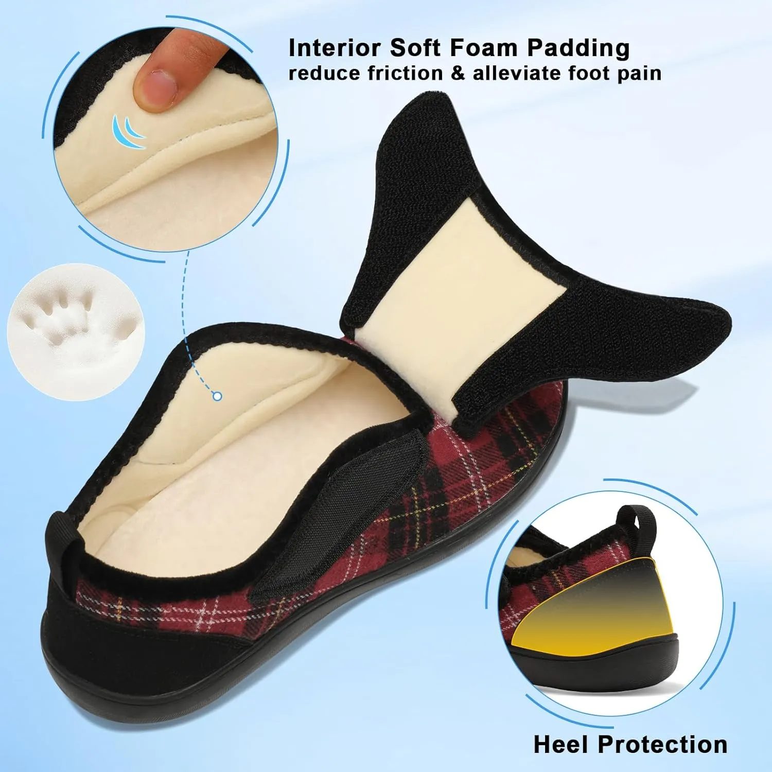 Mens Wide Slippers Comfy Diabetic Orthopedic Shoes Adjustable House Slippers Swollen Feet Walking Shoes